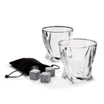 THE SOURCE Twisted Glasses With Stone – Σετ 2 ποτήρια και κομψή θήκη Με 4 κύβους πάγου από πέτρα